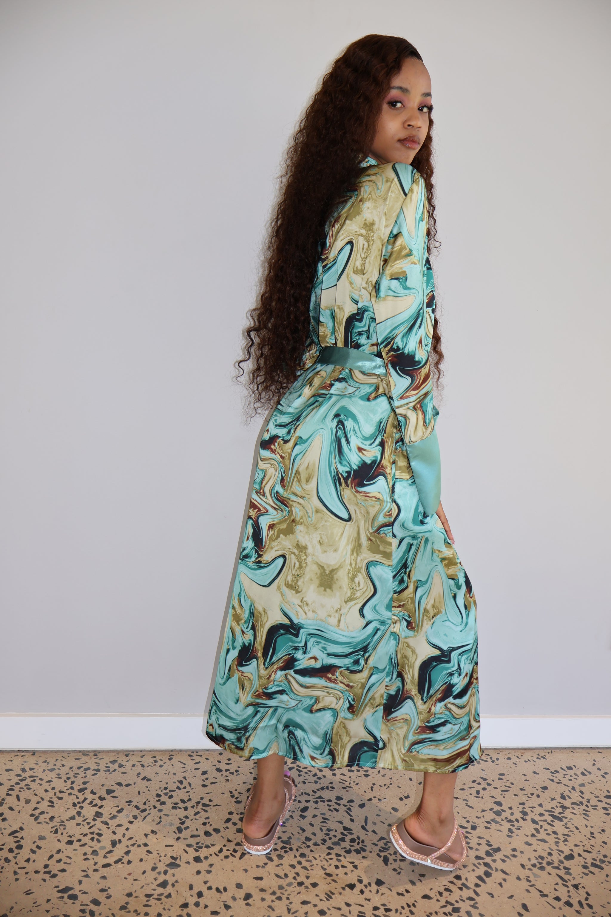 green emerald velvet dress BABARONI V-Neck Ruffled Bodice Max Velvet Dresses with Silt Olive Green, Olive Green / US0 main image 1